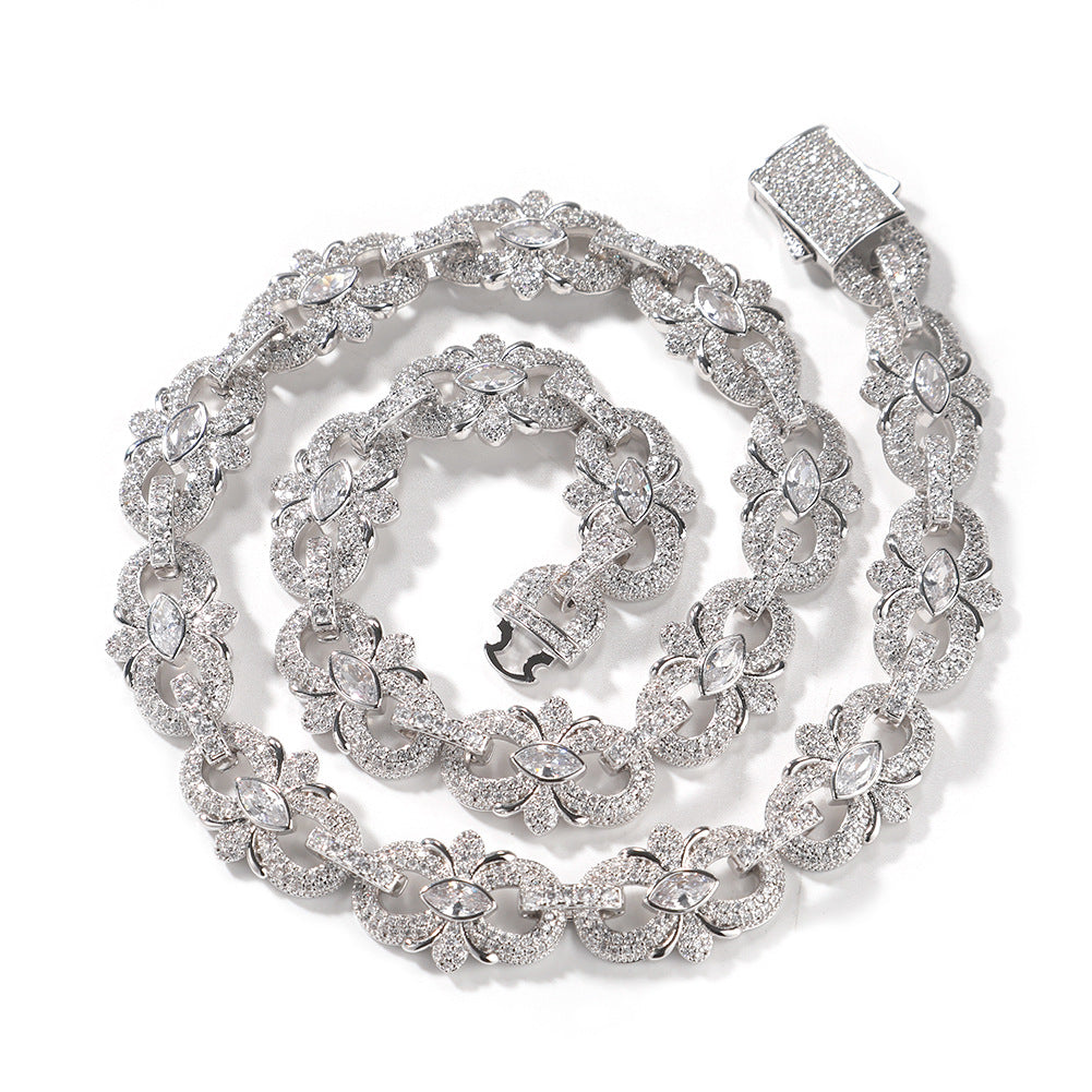 HIPHOP 16mm Horseshoe Flower Necklace with Diamond Accents