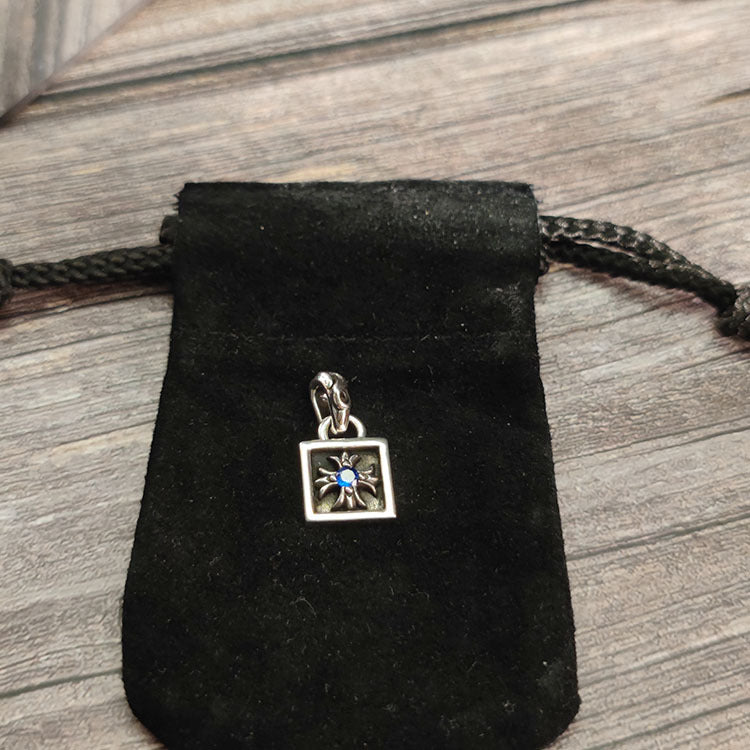 chrome hearts 925 silver small square blue diamond pendant