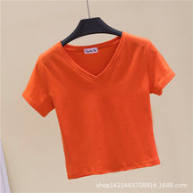 V-neck midriff-baring slim-waisted top