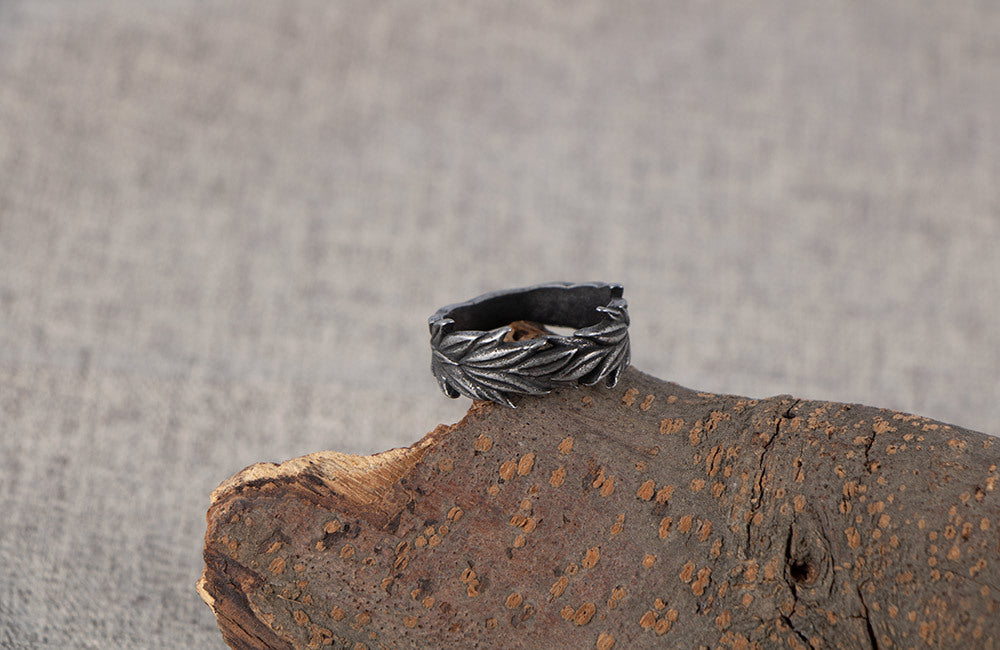 Vintage distressed botanical and wheat ear ring