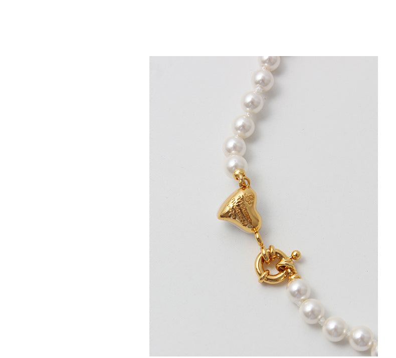 Women's retro heart pearl necklace clavicle chain