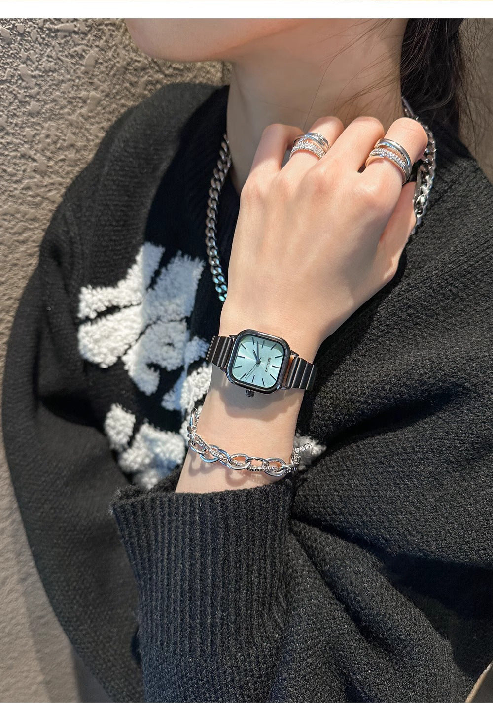 Bamboo-shaped strap artistic square dial women's watch