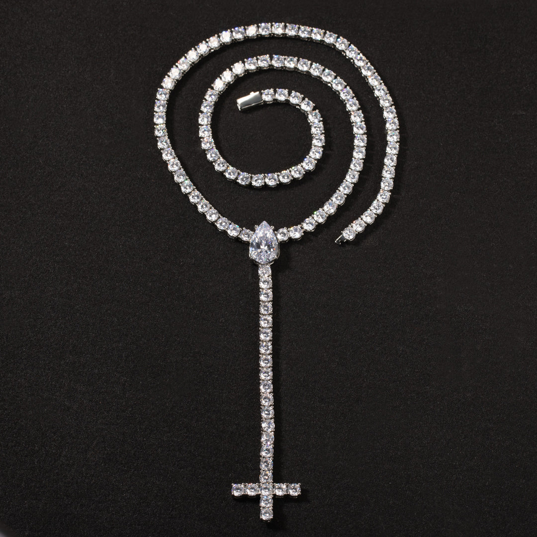 5mm Spring-Clasp Teardrop Cross Necklace