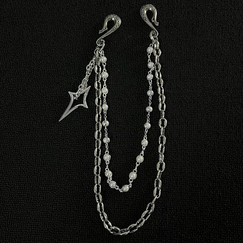 Hip Hop Double-Layer Pearl Shell Jeans Chain Waist Chain