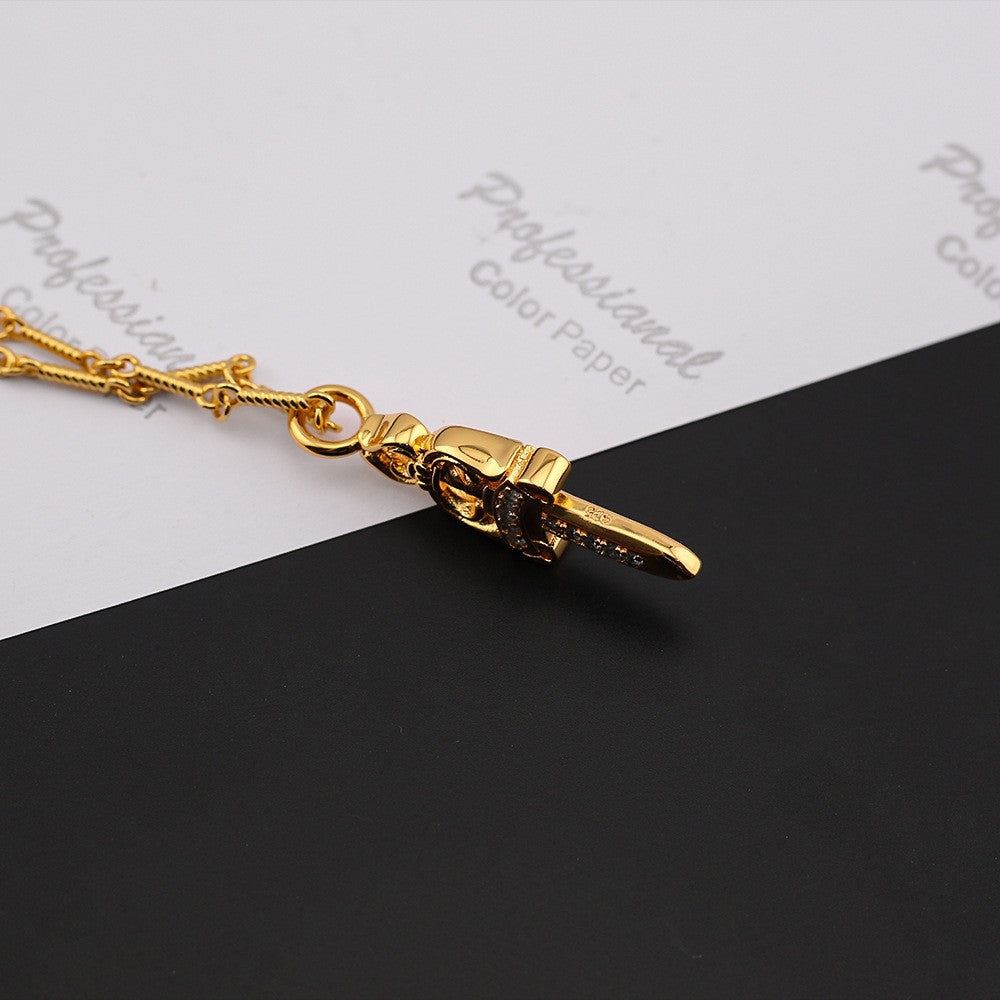 chrome hearts gold diamond dagger necklace