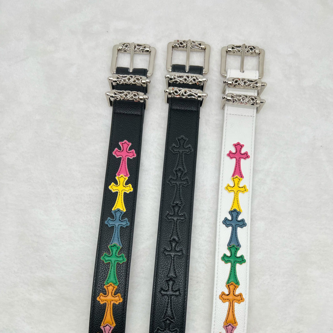 Chrome Hearts Litchi-Grain Colored Belt with Vine Motif