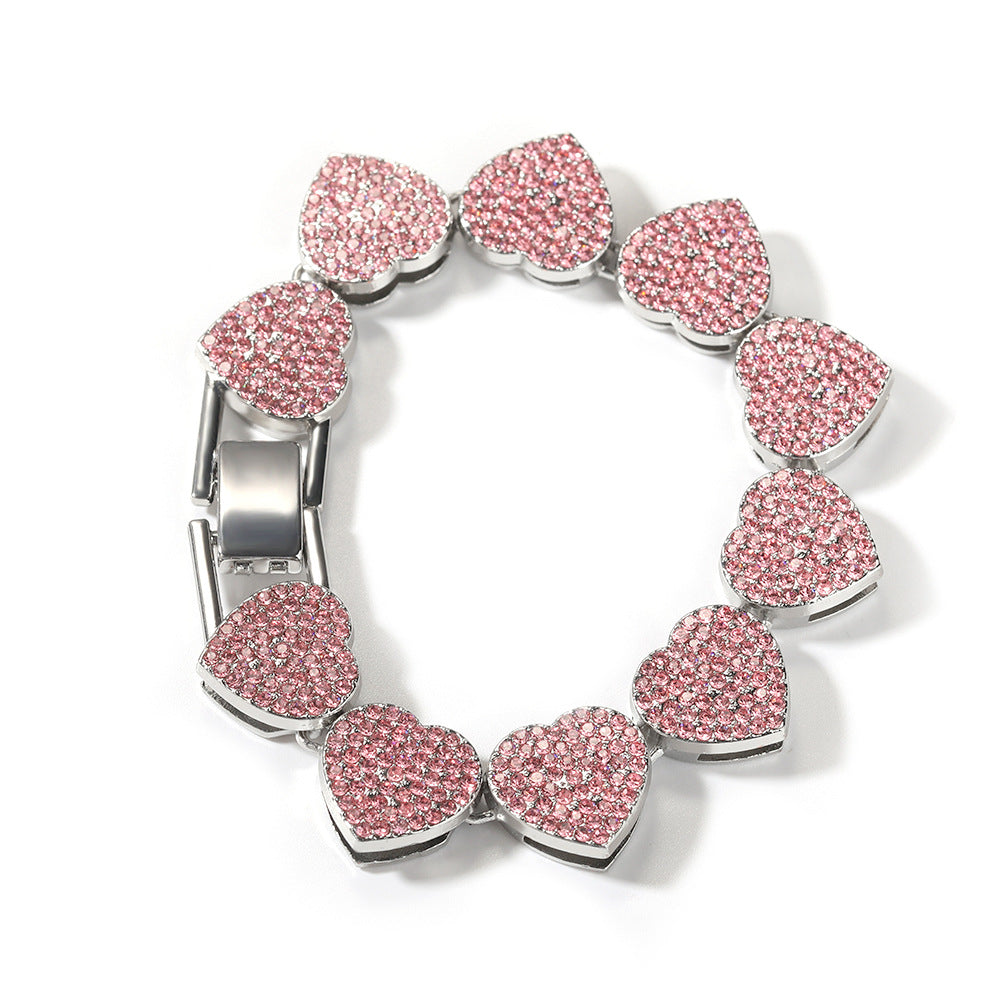 Pink diamond alloy heart geometric versatile bracelet