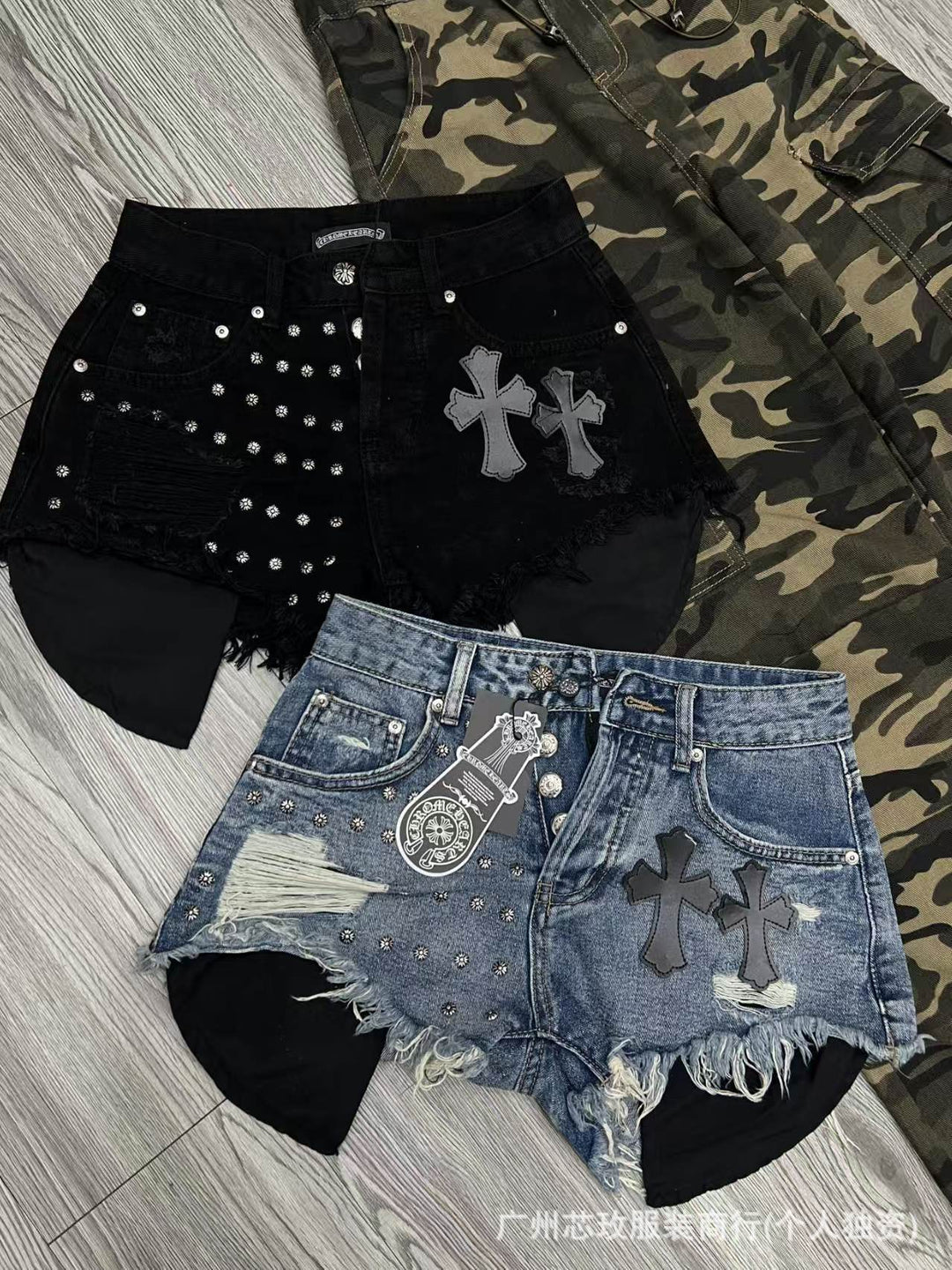 Chrome Hearts Cross Rivet Design Hip Hop Shorts