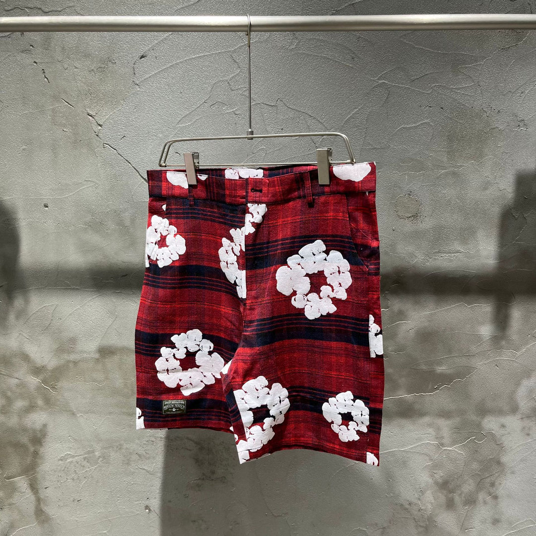 All-over print plaid short-sleeved shirt and shorts set