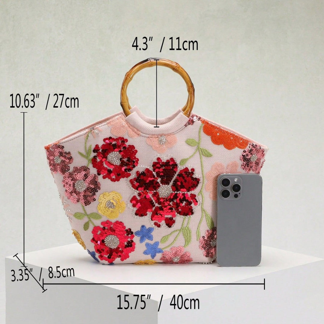 Embroidered Appliqué Sequins and Flowers Vacation Style Handbag