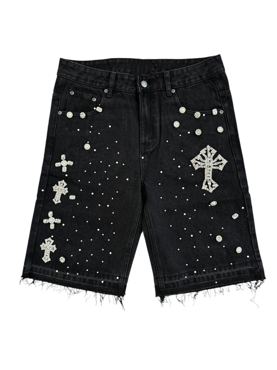 Hot-rhine cross five-point washed denim shorts