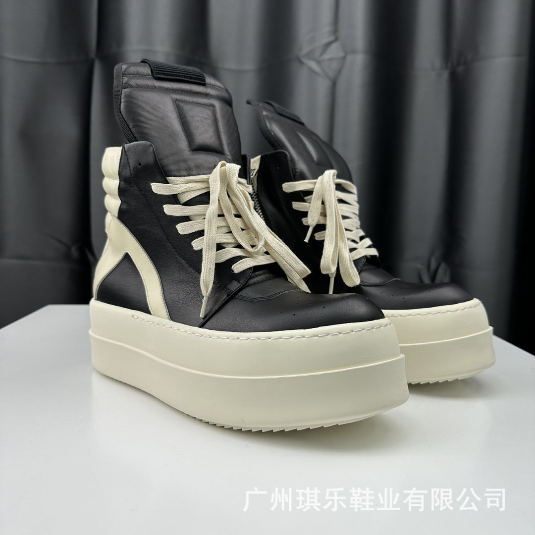 Genuine Cowhide, Round-Toe, Height-Increasing High-Top Shoes