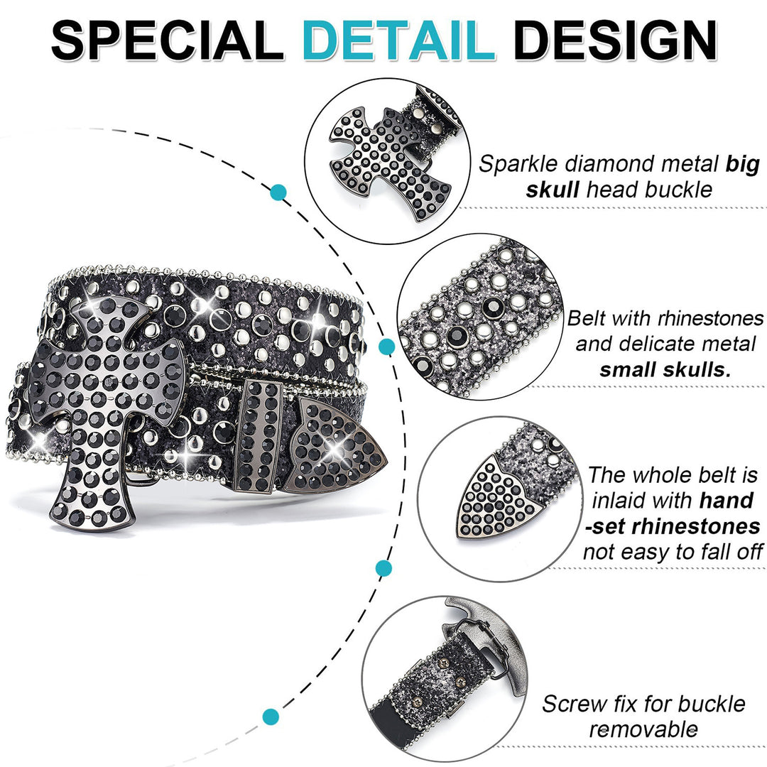 Punk belt with rhinestones and sequins, rock and roll fashion belt
