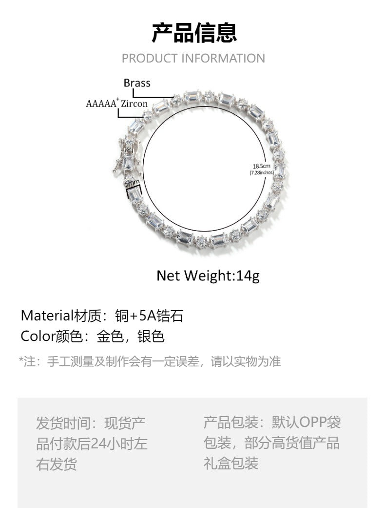 Mixed Square & Round Zirconia Tennis Bracelet