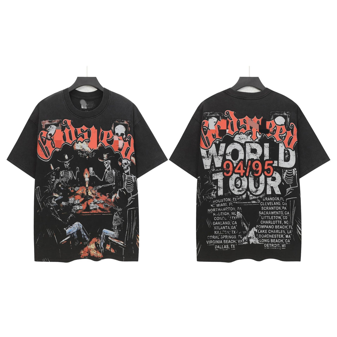 Skull Man rock band print hip-hop loose T-shirt