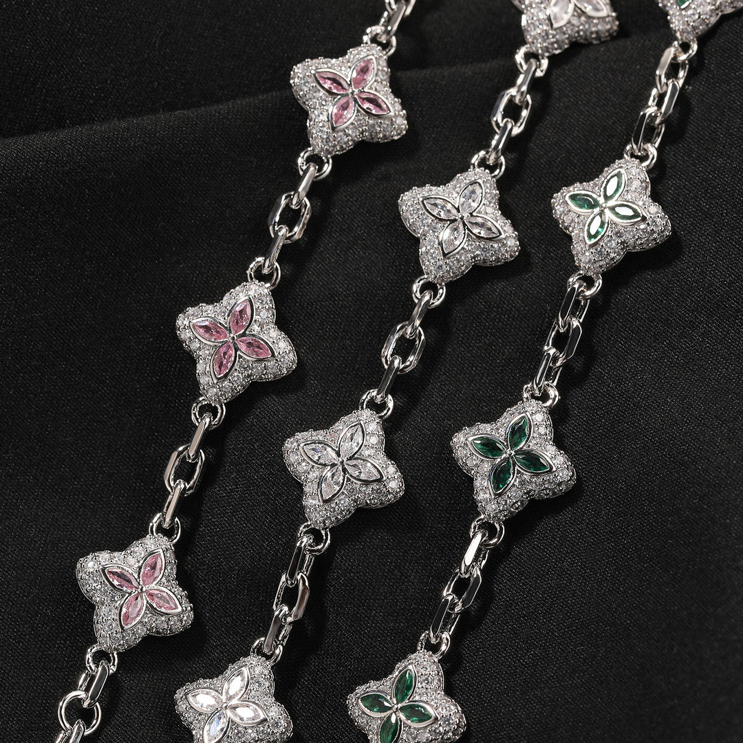 Full-Pavé Lucky Four-Leaf Clover Bracelet Necklace