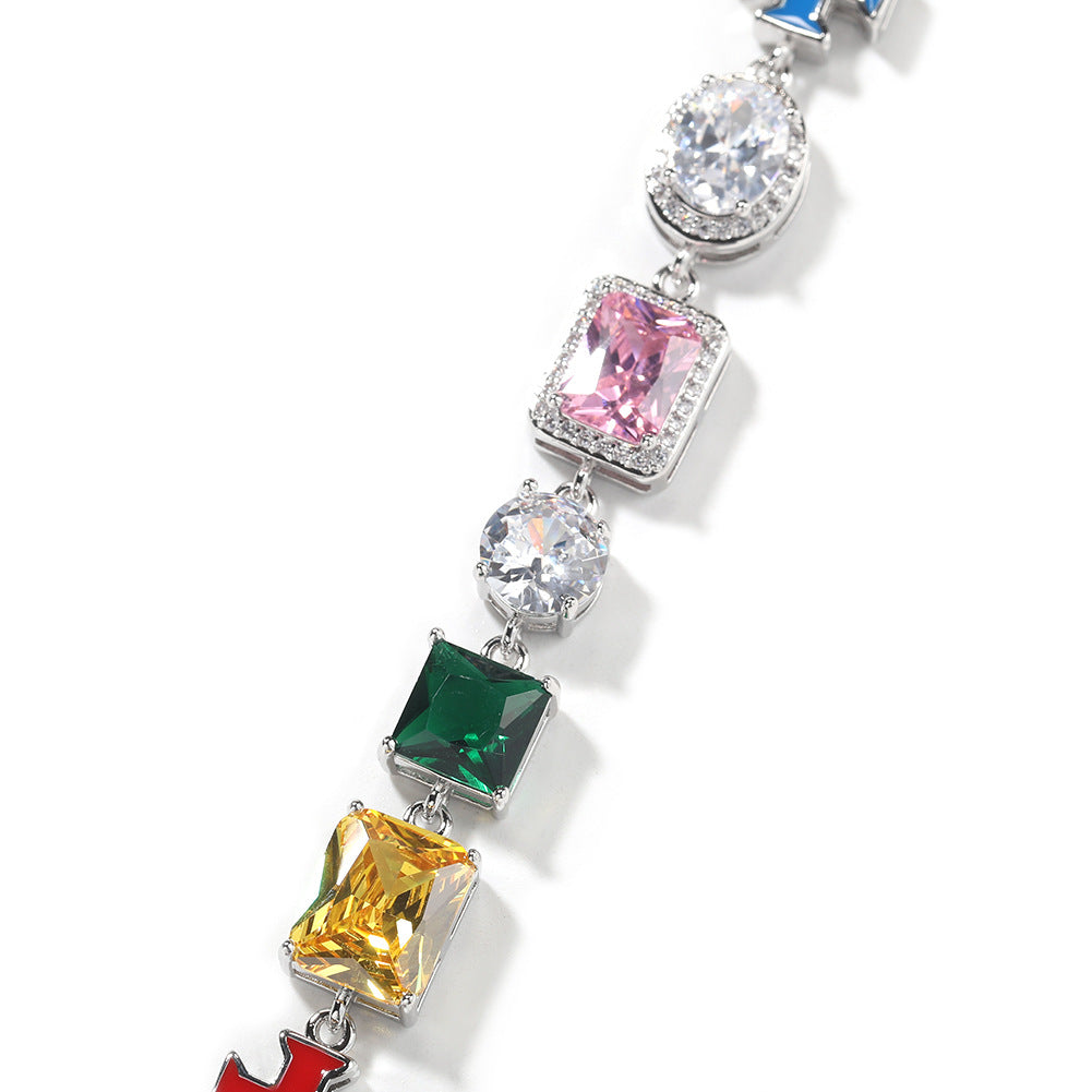Hip-hop necklace with colorful zircon inlays and a square cross
