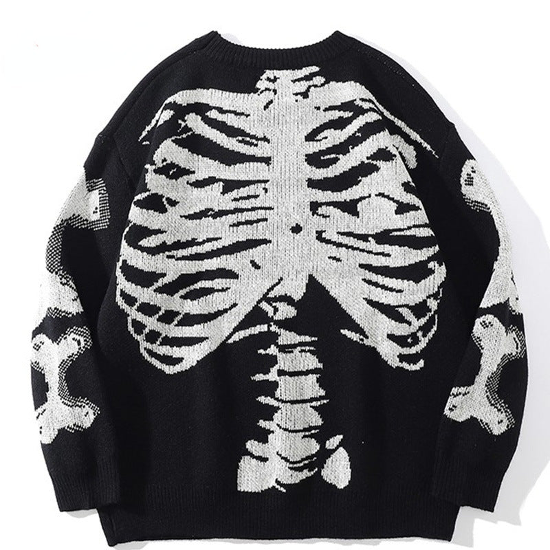 Skull round neck long sleeve sweater