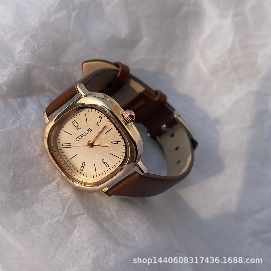Retro British-Style Leather-Strap Watch for Students