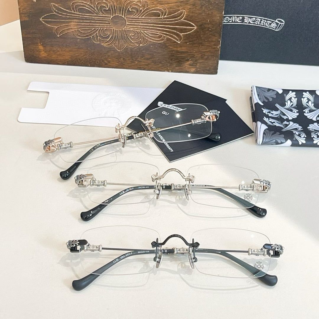 Chrome Hearts Rimless Eyeglass Frames with Cross Engraving