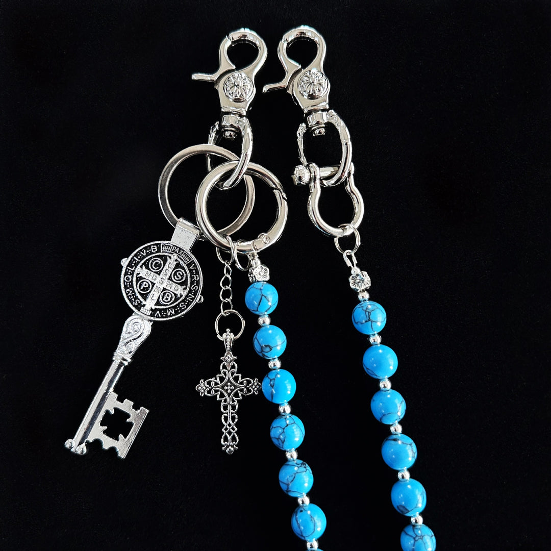 blue crack stone round bead chain