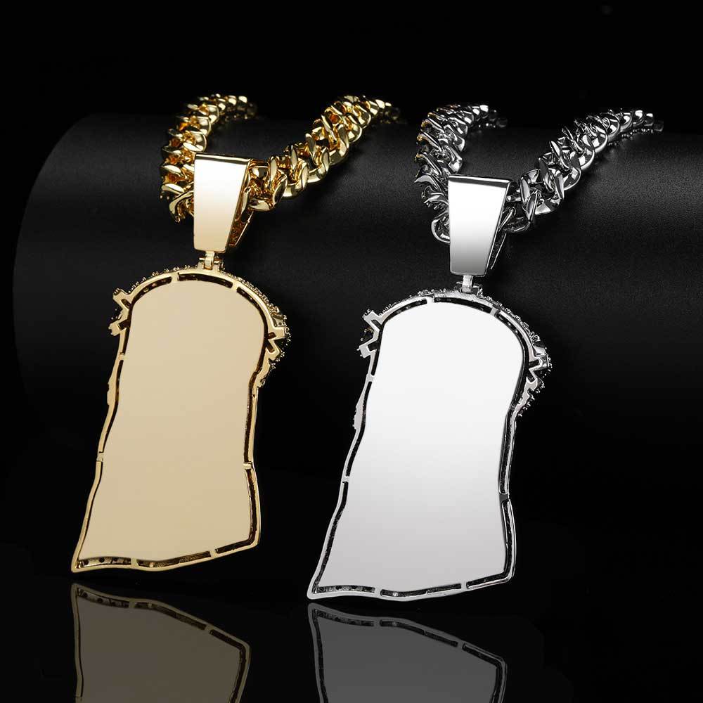 Micro Paved Zircon Jesus Head Hip Hop Men's Pendant Necklace