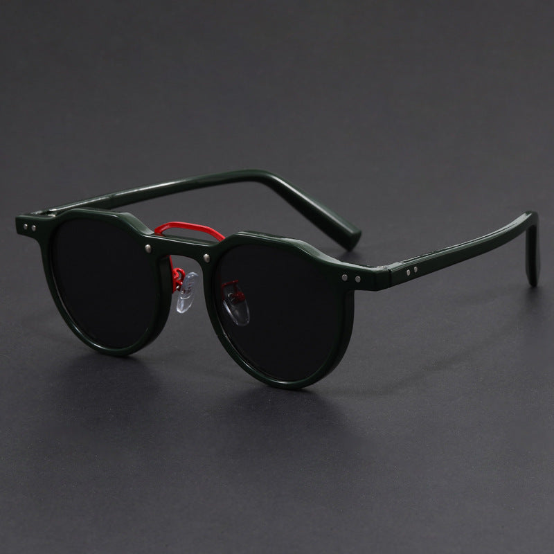 Punk small round frame faux acetate sunglasses