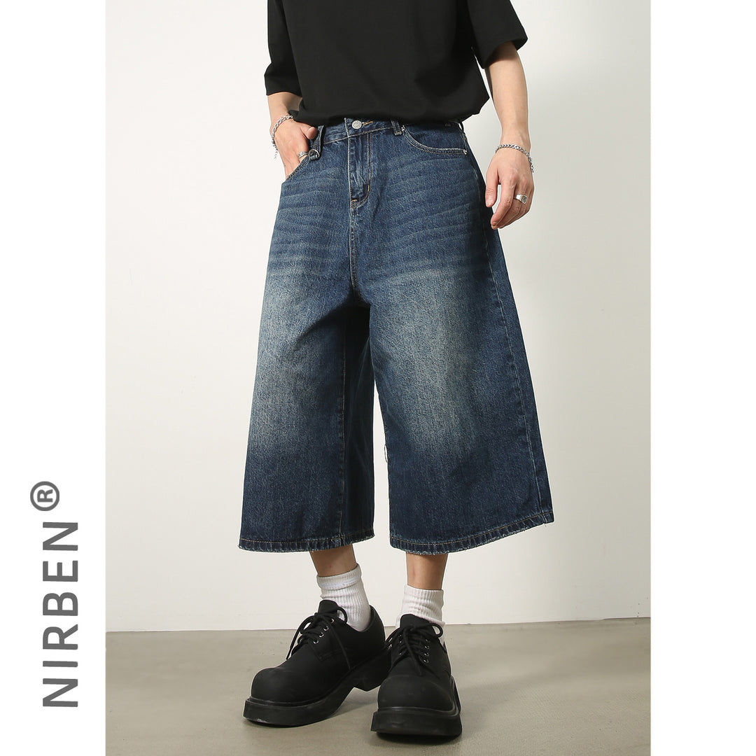 Summer Loose Fit Cropped Straight Leg Denim Shorts