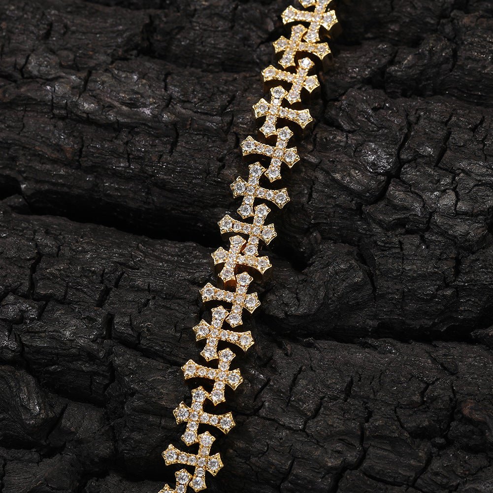 Copper cross bracelet with zircon inlay, 11.5mm