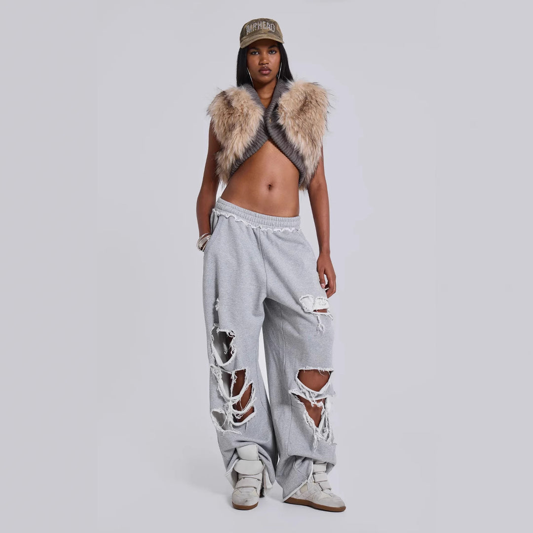 High-street trendy ripped hip-hop wide-leg sweatpants