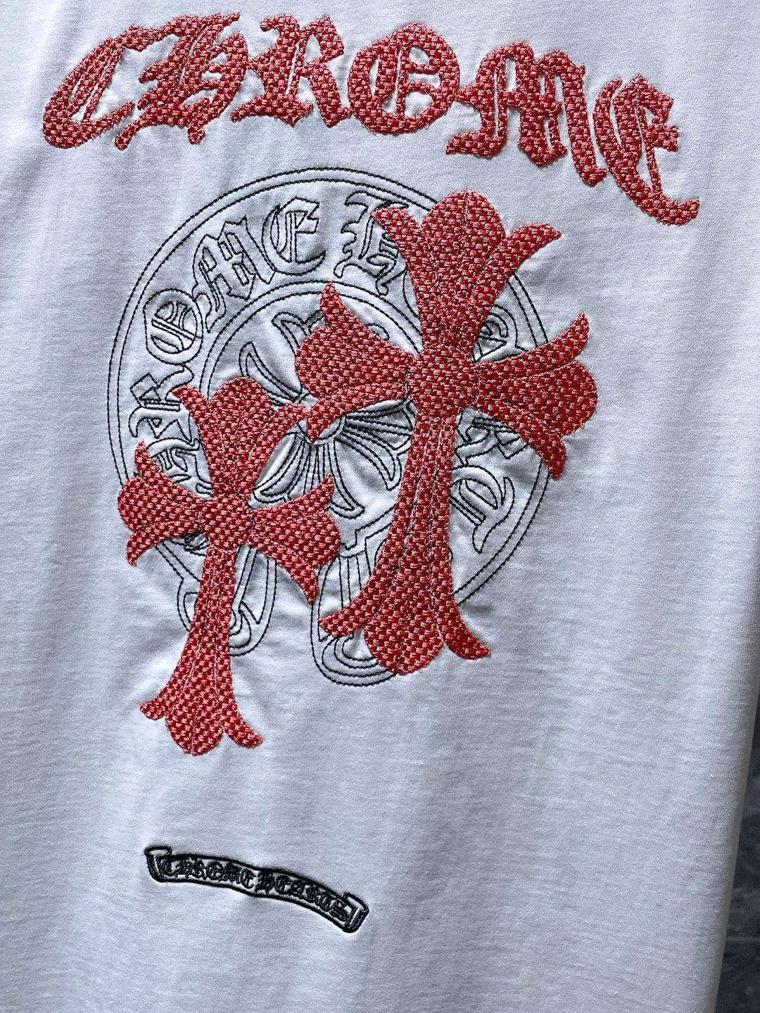 Chrome Hearts Cross & Horseshoe Double-Layer Embroidered T-Shirt