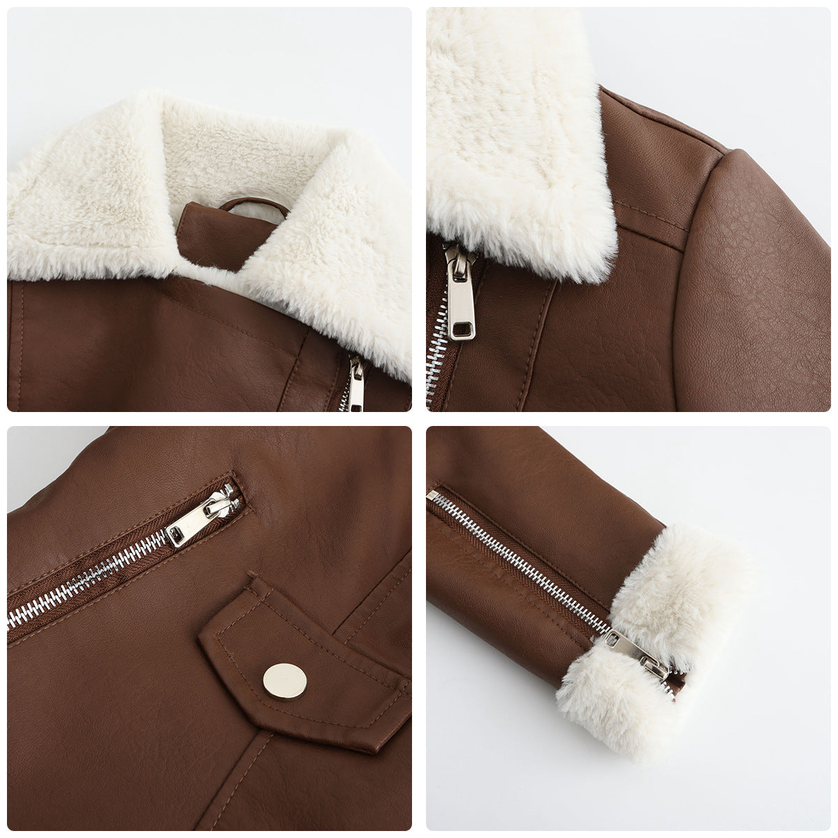 Autumn and winter fleece leather women's warm long-sleeved lapel coat jacket