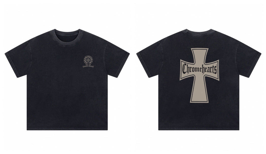 Chrome Hearts Summer Embroidery Print Cotton T-Shirt Short-Sleeve
