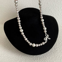 rosary necklace Bow-knot irregular pearl necklace