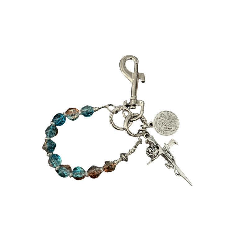 Glass Bead Cross Keychain Pendant
