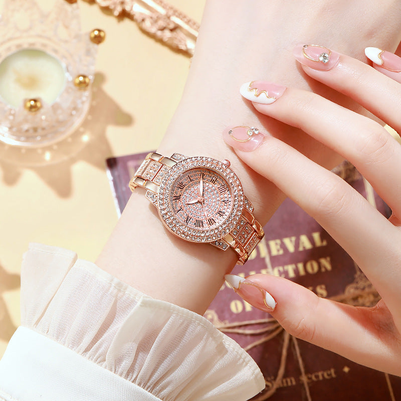 Women's Watch with Roman Numerals and Full Diamond Dial