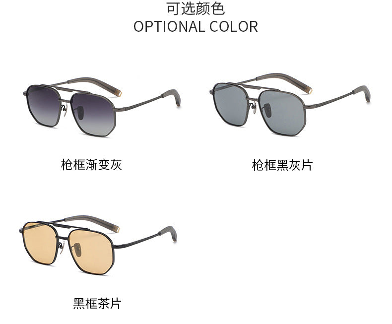 Oversized square pure titanium polarized sunglasses