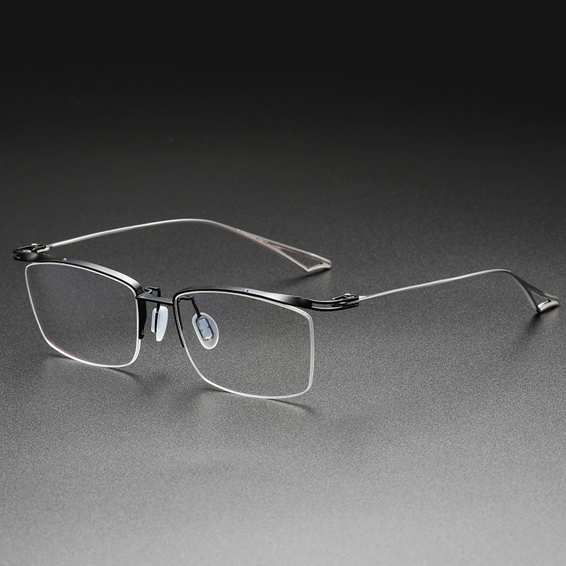 Plain color pure titanium handmade half-rimmed glasses