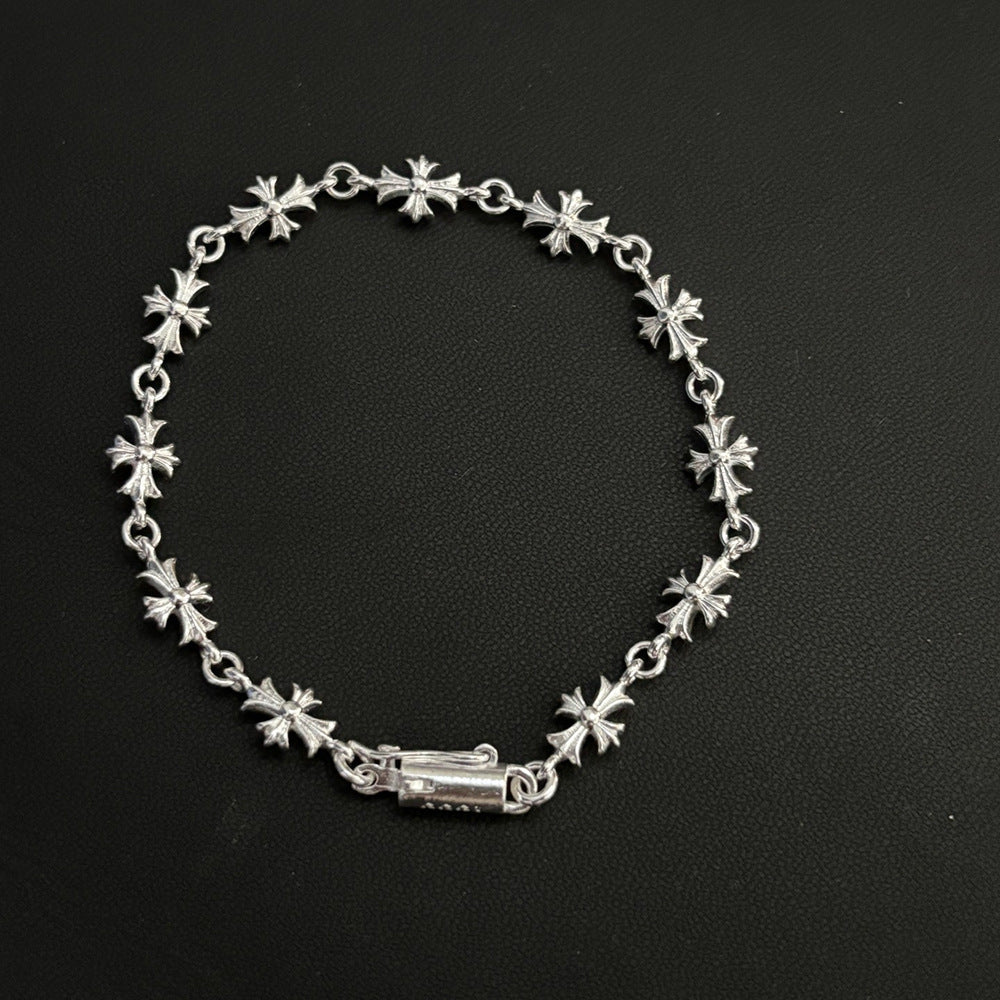 Chrome Hearts Bright Silver Cross Rhinestone Bracelet