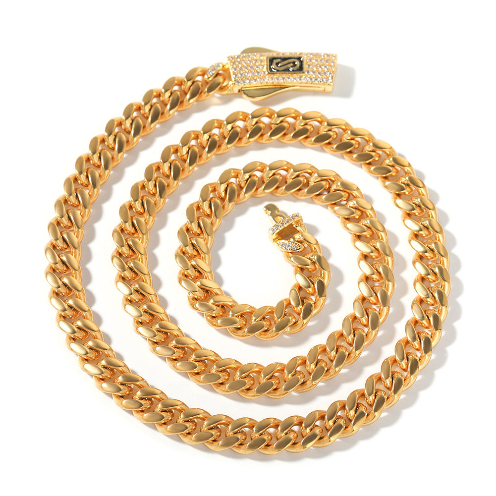 Hip-hop diamond-encrusted clasp smooth Cuban chain