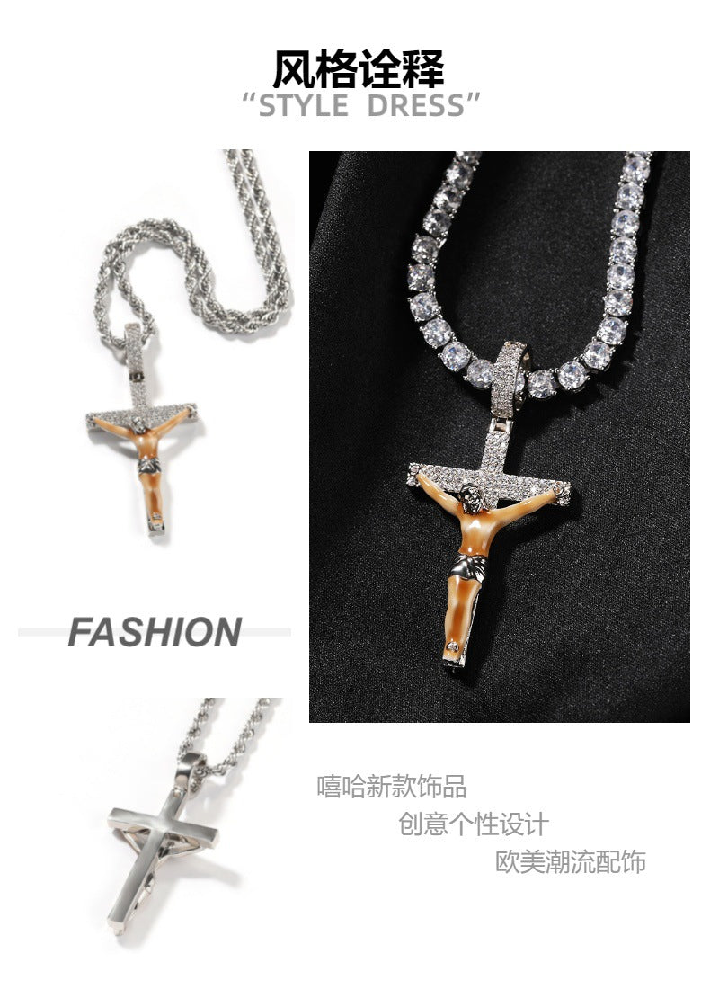 Enamel Cross Diamond Pendant