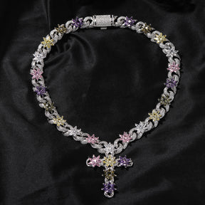 Colorful zircon ice flower cross necklace