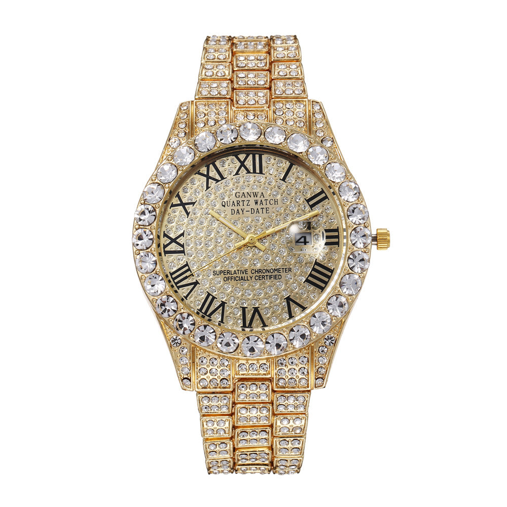 Fully Jeweled, Steel-Band, Calendar Quartz Watch