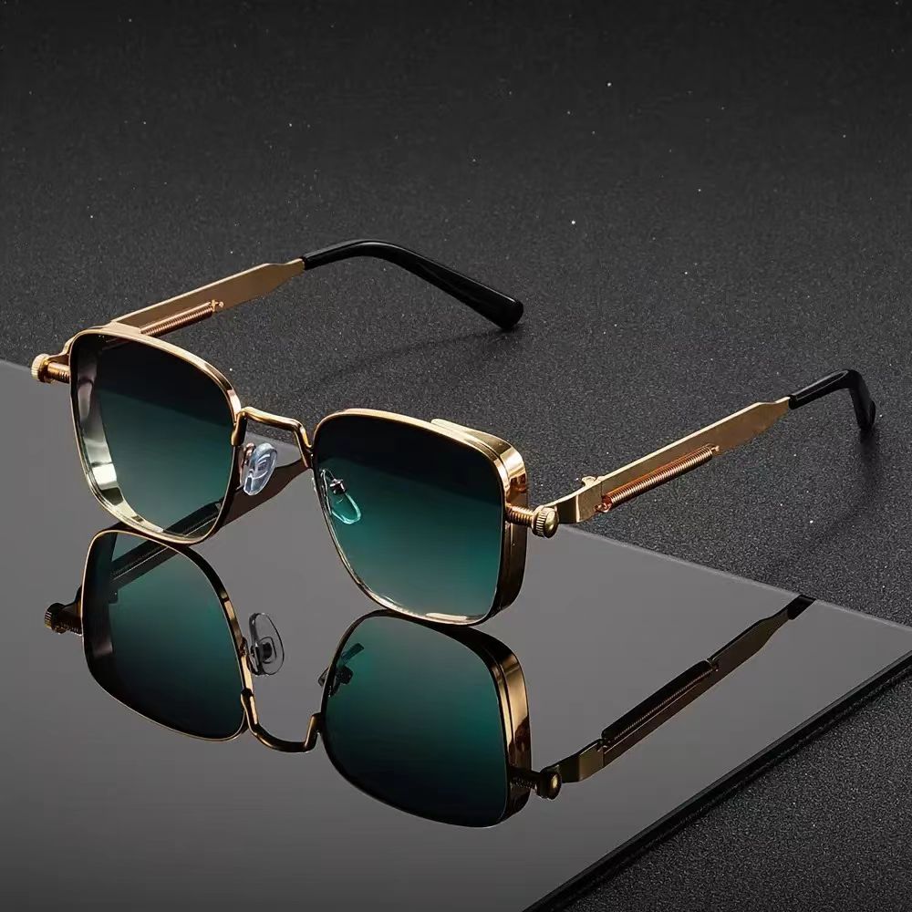Retro Square Frame Steampunk Metal Sunglasses