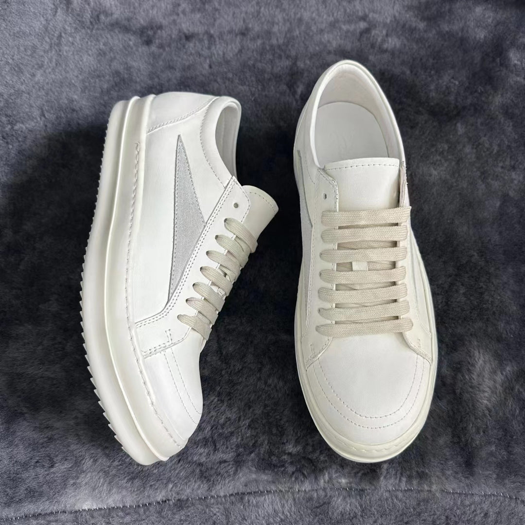 Calfskin Low-Top Skate Shoes Round Toe Flat Heel