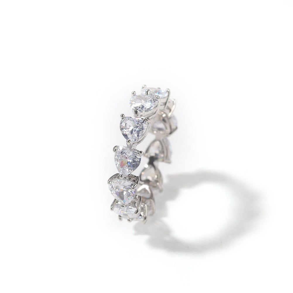 Hip-hop single-row heart-shaped zircon rings