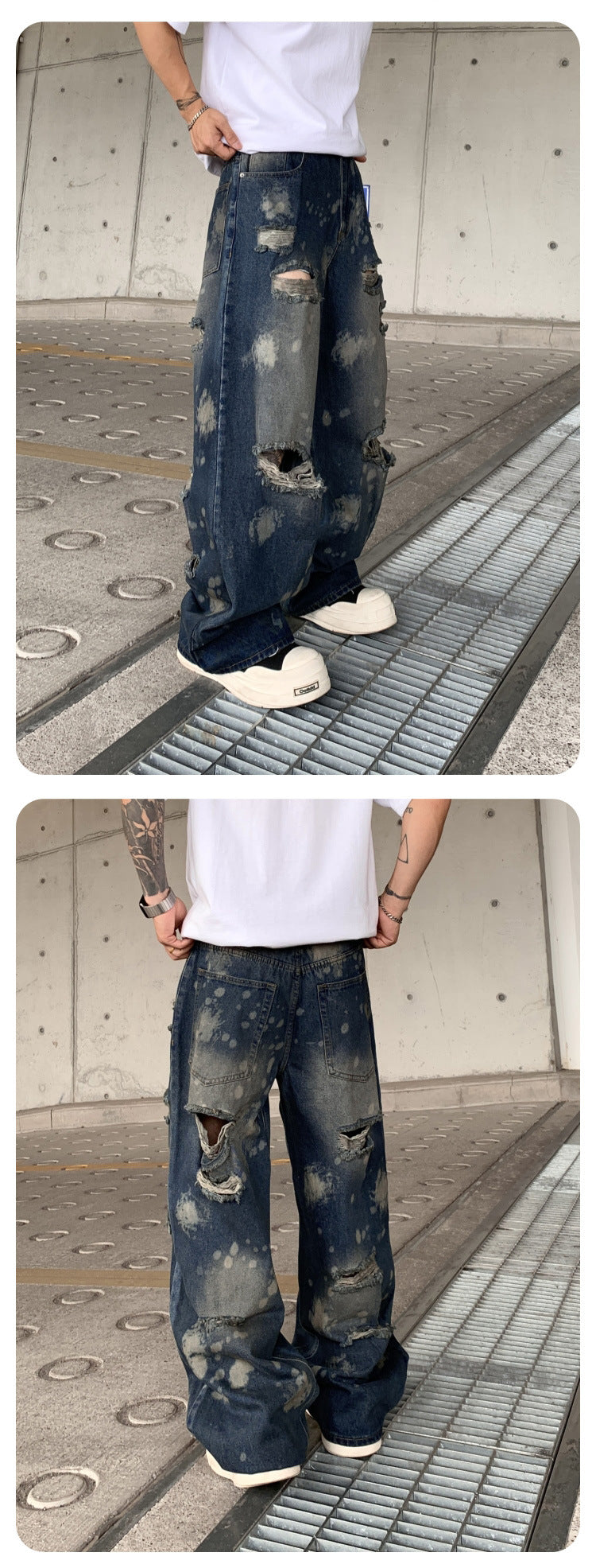 Wasteland-Style Distressed Loose-Fit Scythe Cut Jeans