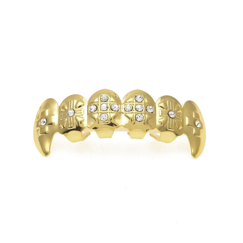 Hip-hop diamond-encrusted and gold-plated teeth grillz