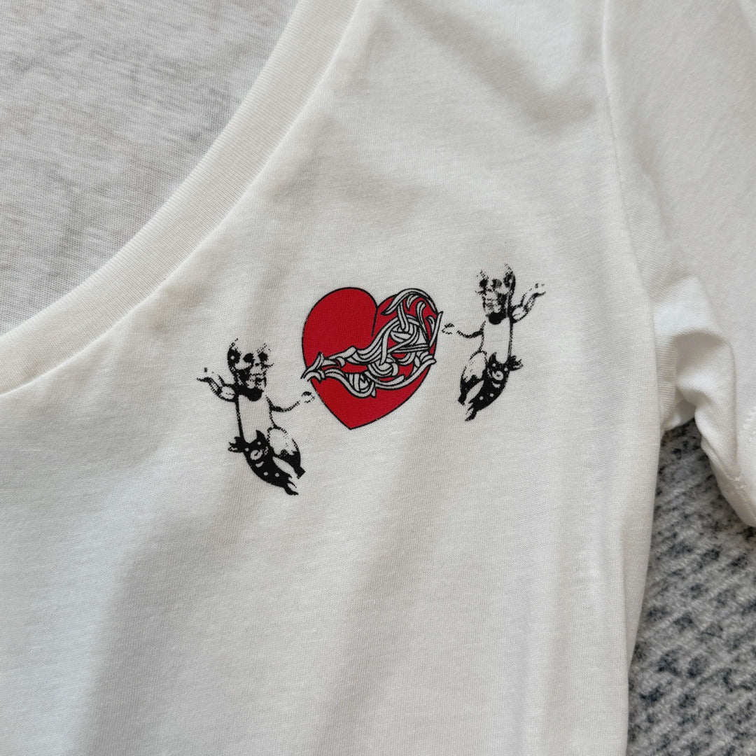 chrome hearts second-hand heart V-neck T-shirt for women