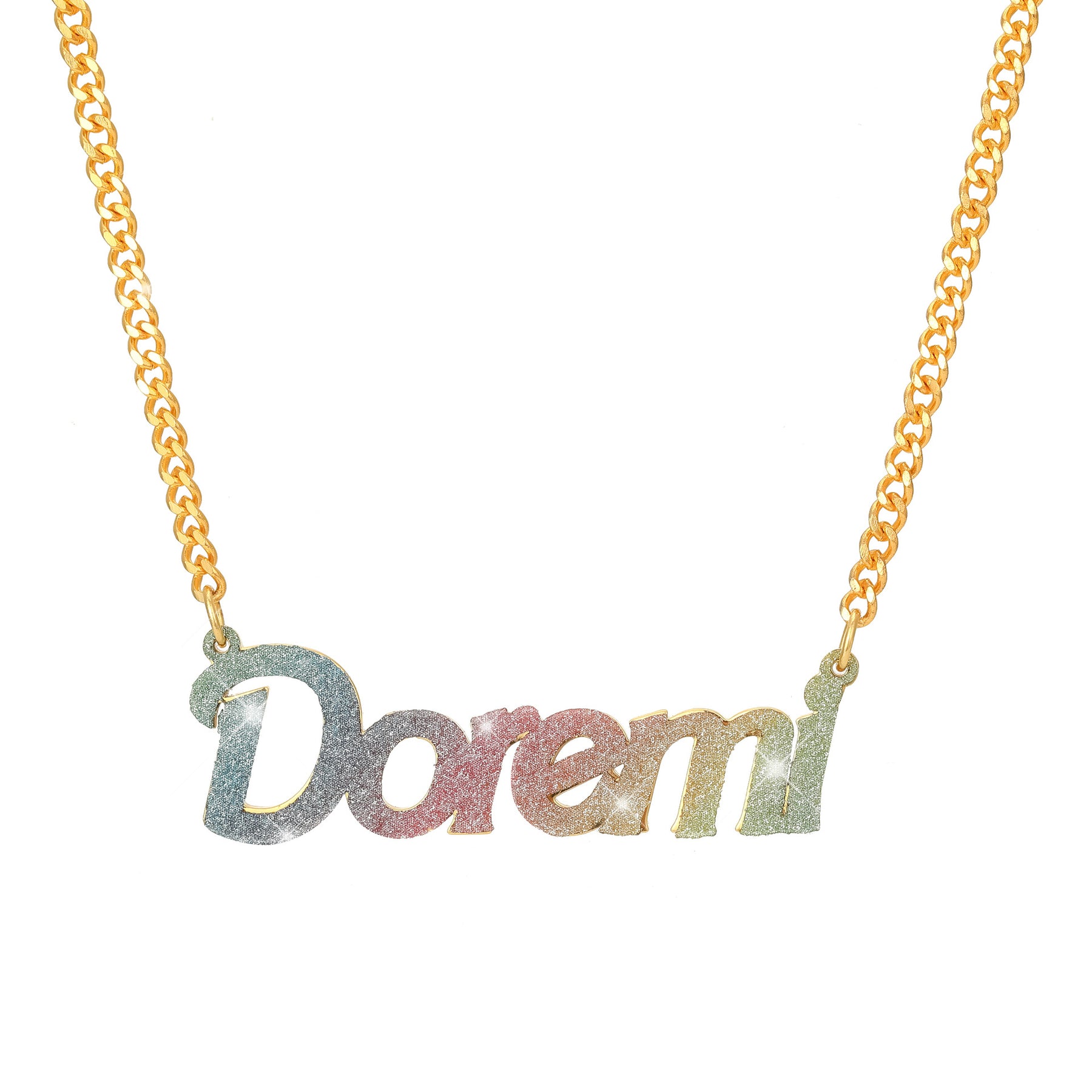 Colorful Name Necklace DIY Titanium Steel Glitter Pink Pendant